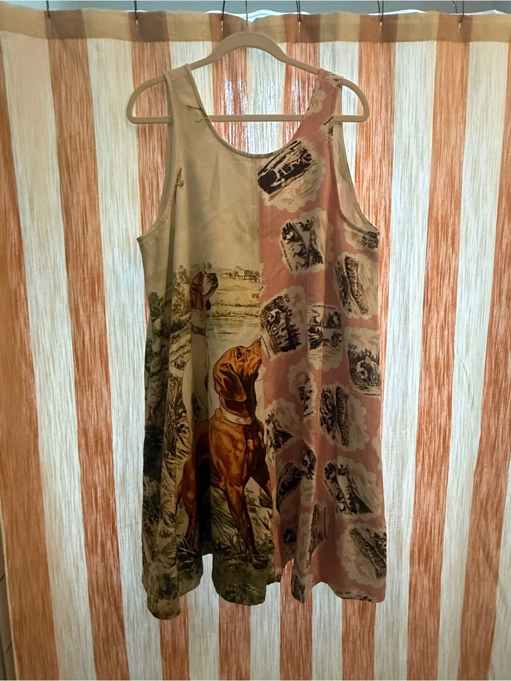 Anthropologie Beige and Dusty Pink Dog Print Tank Dress - Picture 2 of 6